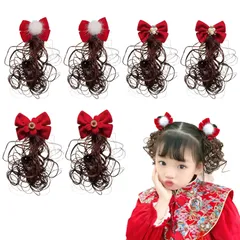 【数量限定】[Doyime] 子供用弓ヘアクリップ お団子(6点セット) 髪飾り 子供用 ヘアエクステンション 弓付き キッズ エクステ ポニーテール チャイナ コスプレ 子ども ヘアアクセサリー ふんわり 軽く 小顔 巻き 盛り