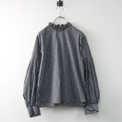 美品 定価24200円 マリリンムーン MARILYN MOON タックフリルブラウス グレーストライプ/トップス カットソー【2400014518412】のサムネイル