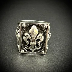 シルバー925 リング 19号 21号　23号 百合の紋章 フレア スターリングシルバー 刻印 silver925 百合 インディアンジュエリー シルバーアクセサリー メンズ 重厚 925 刻印