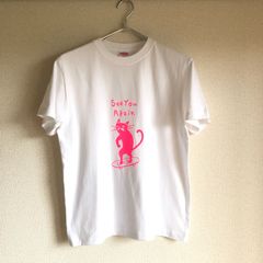 T-shirts Lazy Cat スケートボード / 白×ピンク[M]