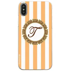 【新品未使用】iPhone14 Pro Max アイフォン14プロマックス クリア ハードケース ( ストライプオレンジ イニシャルT ) ボーダー ストライプ イニシャル cl-initial1-ip14promax-ca032_c_t