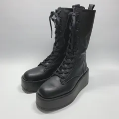 美品〇 ZARA ザラ ロングブーツ 厚底 レースアップブーツ レザー サイドジップ ブラック 36 23.5 黒