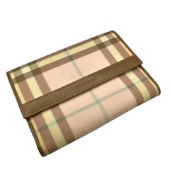 【鑑定済み】正規品  バーバリー BURBERRY ノバチェック Wホック 二つ折り財布 ベージュ ピンク PVC レザー