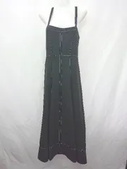 ◇ ◎ ⊂ one way ワンウェイ ステッチデザイン ロング丈 キャミソール ワンピース サイズF ブラック レディース E  【1506180009219】