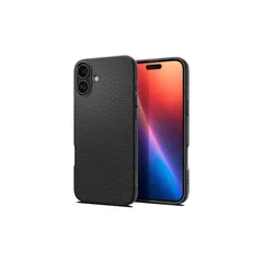 Spigen iPhone 16 ケース TPU ソフト 耐衝撃 ストラップホール 米軍MIL規格 リキッド・エア ACS08194 (マット・ブラック) 1