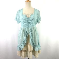 axes femme【アクシーズファム】半袖/春夏ワンピース【size:M/膝丈/水色×アイボリー】フリル/レース/dress◆BJ001-c