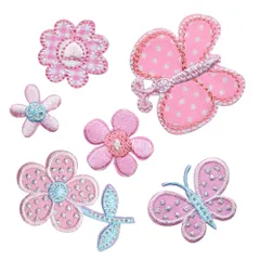 【迅速発送】ワッペン アイロン刺繍 MUNCVY アップリケ DIY服 フラワー 花 蝶 モチーフ おしゃれ カワイイ 装飾 男の子 女の子 保育園 幼稚園 パッチ 補修 小さいサイズ 6枚セット 衣類 浴衣 手袋 手帳 飾り