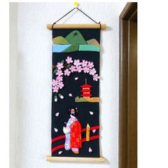 和風タペストリー　桜と舞妓の風景