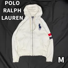 【洗練されたスポーツMIX✨】　Polo Ralph Lauren　ジップアップパーカー ビッグポニー ワンポイント 刺繍　白　М