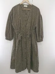 ◇ rps アールピーエス 千鳥格子 長袖 膝下丈 ワンピース サイズM ベージュ系 マルチ レディース E  【1302180012255】