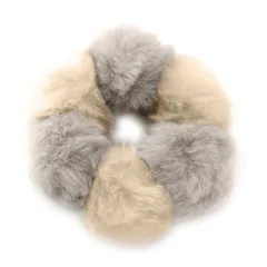 【A：グレー×ワンサイズ】[Cream dot. クリームドット公式] ヘアアクセサリー レディース ヘアゴム 大人っぽい ファーボール エコファー フェイクファー ポンポン ミックスカラー 大人 上品 カジュアル フレー 秋冬 