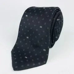 美品★DOLCE&GABBANA・ドルチェ&ガッバーナ メンズ DG柄 シルク ナロータイ ネクタイ ブランド イタリア製 ブラック