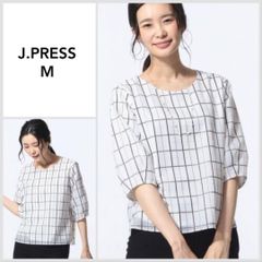 A0248【美品♪】J.PRESS シアーチェックボリューム袖 カットソー