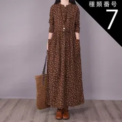 種類7：ネイビー/XL ワンピース ワンピドレス 膝下 ロング ロング丈 袖あり 長袖 ラウンドネック 襟なし スタンドカラー Aライン ポケット かわいい 大人可愛い シンプル カジュアル おしゃれ レトロ アジアン エスニック エキゾチック 大人女子 ラフ