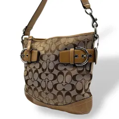 良品 767 コーチ ショルダーバッグ シグネチャー キャンバス レザー 茶