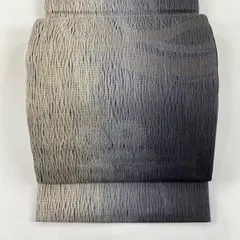 袋帯 名品 花 幾何学 箔 灰色 六通 正絹 【中古】