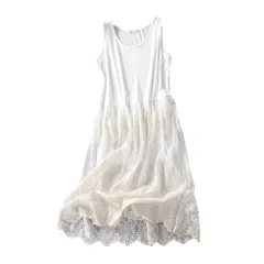 [Kai La Nalu] ペチコート レディース ワンピース レース キャミソール タンクトップ インナー 柔らか チュールワンピ 可愛い カジュアル タンクトップワンピ キャミワンピ ドレス イン [ホワイト（タンクトップタイプ）] [Free Size]