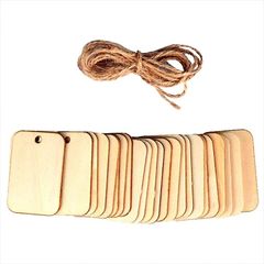 【moonwood】 メッセージカード 木製 タグ DIY チップ 天然木 長方形 装飾用 麻縄付き 手書き 50枚セット