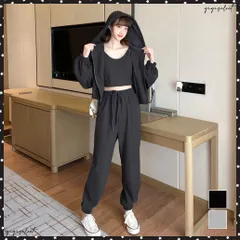 スウェット 3点セット レディース韓国おしゃれ ジャージセットアップ フード付き リラックスウエア 上下セット ジップアップパーカーセット 秋服 部屋着スポーツウェア春秋 ジョギングウェア カジュアル 運動服