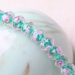 レイクブルー 12/10/8mmとんぼ玉4こ 青緑色 トンボ玉 薔薇 バラ フラワーパーツ 花柄 リーフ ボタニカル ベネチアンビーズ風 ボタンカットビーズ カットガラス ランプワークビーズ 琉球ガラス 蜻蛉玉 浴衣 着物 ブレスレット ピアス イヤリング F