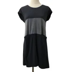 プラステ PLST ワンピース Iライン ミニ 無地 切替 バイカラー 杢 フレンチスリーブ 2 グレー