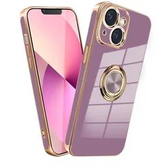 MiaoKeDa iphone14 リング ケース 耐衝撃 リング付き TPU 車載ホルダー ストラップホール付き メッキ加工 スマホケース パープル 0