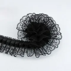 トカリリ レース 手芸用品 DIY 衣装 パーティー装飾 ウェディング クラフト 飾り 素材 ハンドメイド用(黒 #2,  4ｍ)