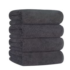 【人気商品】防臭 人気 抗菌 耐久性 家庭用 通気 速乾 瞬間吸水 業務用 ふわふわ 60X120cm タオル 大判 4枚セット (ダークグレー) マイクロファイバー バスタオル