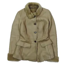 ヒューゴボス HUGO BOSS レザージャケット ファージャケット 裏ファー 羊革 ラムレザー ムートン ベージュ 38 レディースYBA1のサムネイル