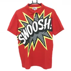 【美品】ジャックバニー 半袖ポロシャツ レッド×白×イエロー フロントビッグプリント メンズ 4(M) ゴルフウェア Jack Bunny