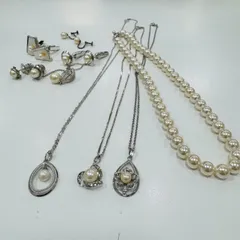 A【まとめ売り】ネックレス カフス タイピン イヤリング 真珠 本真珠 イミテーション メッキアクセ ハンドメイド パーツ取り