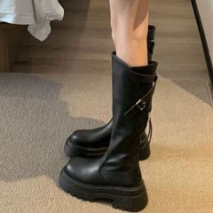 opium Buckle Boots Black leather ロングブーツ - メルカリ