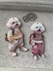 トイプードル キーホルダー 犬 ワンちゃん  2個入り キーチェーン かわいい おしゃれ フード 動物 アクセサリー ペット 雑貨 オーナメント