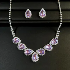 ラスト1点限り 超特価 ネックレス＆ピアス セットアップ（クリア×ラベンダー）NP-00003-PU