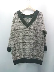 ◇ ROYAL PARTY Vネック ケーブル 起毛 チェック柄 ストレッチ シンプル 長袖 ニット サイズF ブラウン レディース E  【1308160061848】