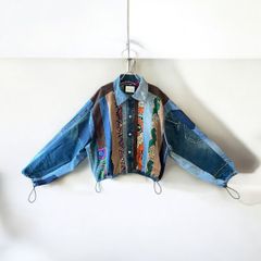 african print rebuild denim jacket 再構築 リメイク remake デニムジャケット レディース 久喜倉庫店