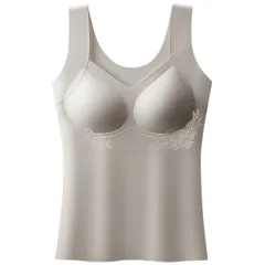 ブラトップ カップ付き インナー タンクトップ シームレス ストレッチ 花模様 シンプル 幅広ストラップ 美胸 さらさら パッド一体型 黒 白 大きいサイズ rr-044