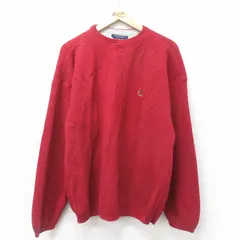 L/古着 トミーヒルフィガー 長袖 ブランド セーター メンズ 90s ワンポイントロゴ コットン クルーネック エンジ 25feb14 中古 ニット トッ