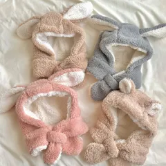 【即納】アニマル帽子　もこもこ　ベビー帽子　マフラー　うさ耳　くま耳