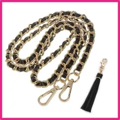 チェーン ストラップ ショルダー ハンドバッグ 付け替え 交換用 アクセサリーパーツ 120cm長さ (1本入り-黑ゴールド)