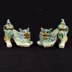 シーサー 陶器製 沖縄 置物 ミニ獅子 魔除け 縁起物 2体セット A2YY7-8