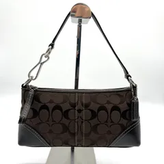 美品●COACH コーチ 10239 シグネチャー アクセサリーポーチ ハンドバッグ キャンバス×レザー ブラック 黒 ●