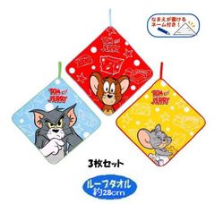 899252 キャラクター ループ付きタオル 3枚セット  トムとジェリー（ 約28ｃm角 )（ チーズと危機一髪 )  ( トム ジェリー トムジェリ ひも付きタオル 紐付きタオル ハンカチ 汗拭きタオル ループ付きタオル ハンドタオル 吊り下げタオル )