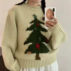 セーター レディース 秋冬 ヴィンテージ クリスマスツリー カジュアル 厚手 ニット 上着FS1958B