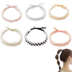 【在庫セール】HAPVITAL シュシュ シフォン シュシュ おしゃれ 大人 ヘアロープ ヘアゴム 大人 髪飾り 大きめ 無地 特大 エレガント サテン シンプル ヘアアクセサリー ヘアアクセサリー (組紐パール6点セット)