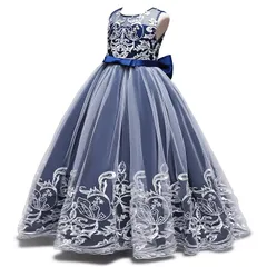 【新品】 [Ｋａｙｉｙａｓｕ] 子供ドレス 発表会 女の子 キッズ ピアノ ノースリーブ ドレス チュール フォーマルドレス 刺繍 ジュニア ロング 上品 コンクール 蝶結び フラワーガール(130 ネイビー(蝶結び付き)) 1