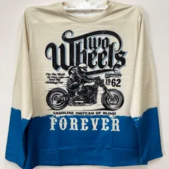 【新品】オートバイプリント クラシックバイク バイク メンズ Tシャツ バイカー メンズ 長袖 ロングスリーブ 両面プリント ヴィンテージ風 おしゃれ シーブルー デザイン ロンT