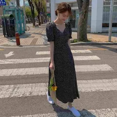 ワンピース レディース ロング丈 ロングワンピ ロングワンピース マキシ丈 半袖 ドット柄 可愛い カジュアル おしゃれ 着痩せ 体型カバー 通勤 通学 夏 ファッション【cbrd206-tuse-m】