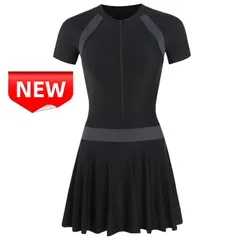 ✨新品✨前開きジップアップ 水着 ワンピース スカート付き 体型カバー 黒 ネイビー シンプル レディース 大人 フィットネス 温泉 プール 海 ビーチ 着痩せ ママ水着 UVカット 20代 30代 40代 M L XL