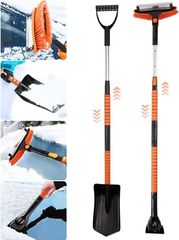 スノーブラシカー最大140cm4-in-1多機能スノーブラシスノーブラシカースノーブラシ伸縮式スノーショベルコンパクトスノーショベル付き収納バッグ付きスキーアイスショベルカー除雪霜取り除雪除雪除雪防雪ヘッド調整可能なSUV適用